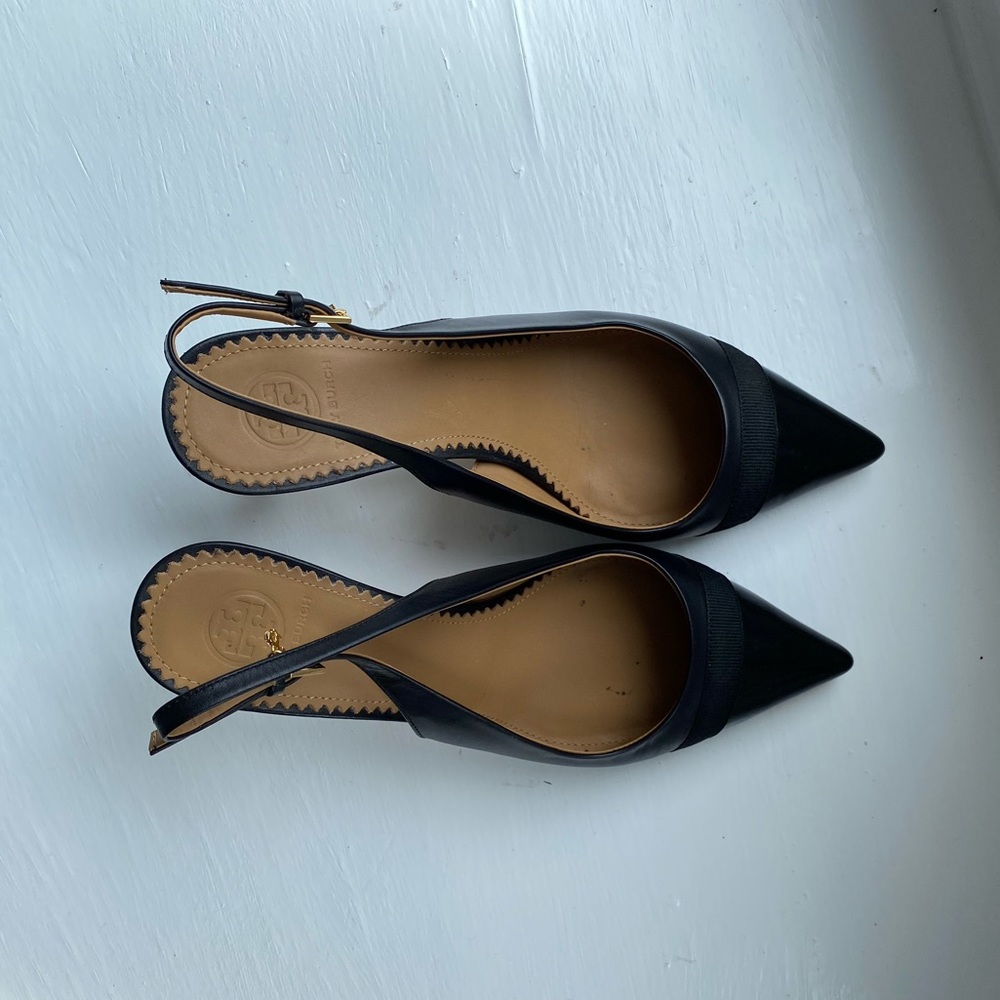Tory Burch black sling back heels